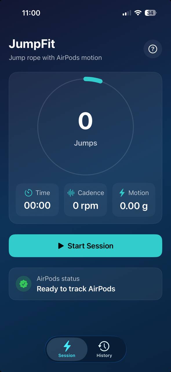 JumpZap initial screen with 0 jumps ready to start
